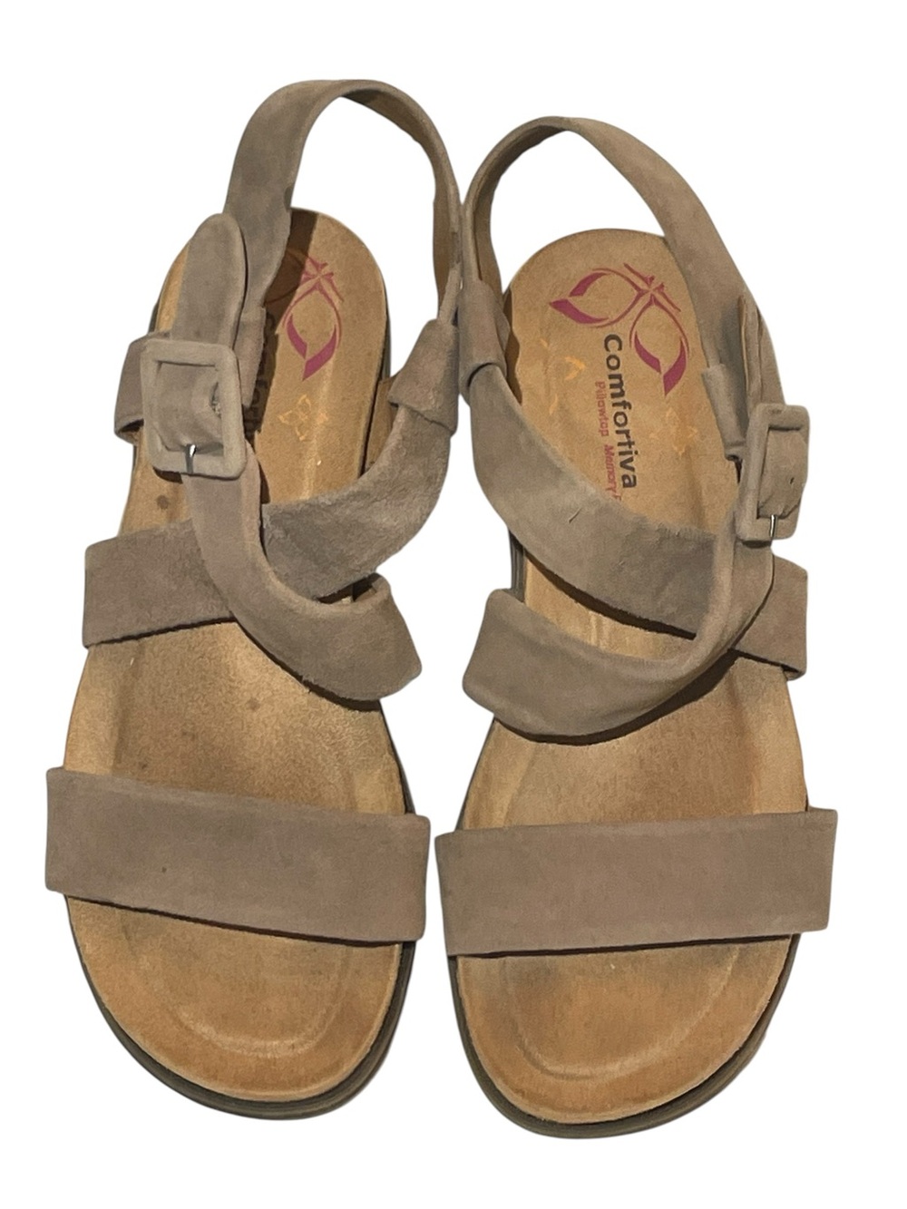 Comfortiva Memory Foam Suede Leather Buckle Sandals Women's Size 8 M